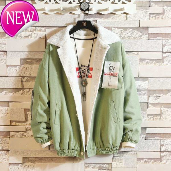 

and 2020 original winter new pattern trend down cotton-padded clothes harbor wind pure color loose thickened casual coat, Black