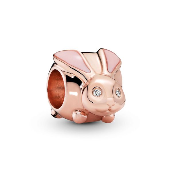 

2020 new authentic ale 925 sterling silver fashion 14k rose gold plated cute bunny charms beads fit pandora bracelets for diy jewelry making, Black