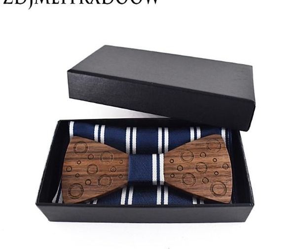 

Pocket square Brooch Gravata Tie Hanky Cufflink Sets Wooden bow tie Ties for Mens Business Wedding Zebra Wood Laser Engraving
