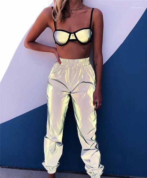

banded pants fashion women elastic waist loose cargo pants street style women designer pants reflective ankle, Black;white