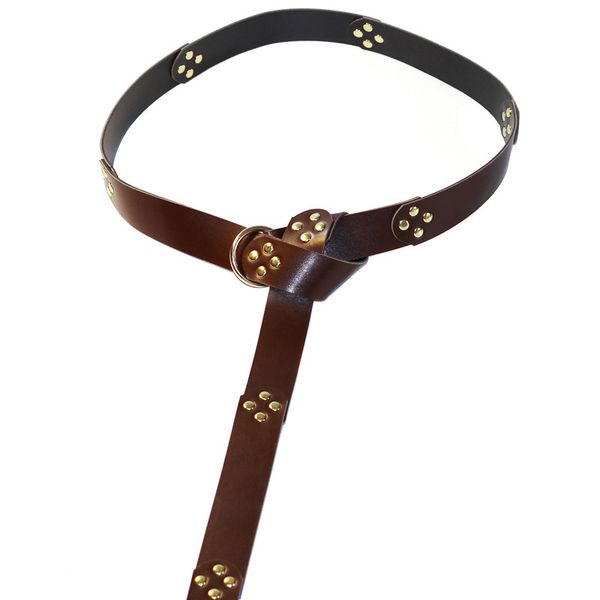 

deepeel 1pc 3.8cm*195cm women pu splice extra long cummerbund punk rivet metal round buckle decorative retro style girdle yk773, Black;brown
