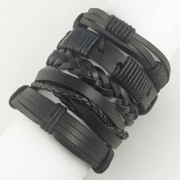 

leather bracelet bangle for men multilayer wristband father's day gift, Golden;silver