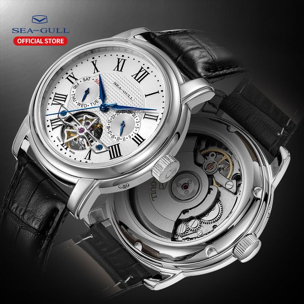 

seagull watch mechanical watch 42mm men's automatic date week show men's brand man 2020 fashion d819.622, Slivery;brown