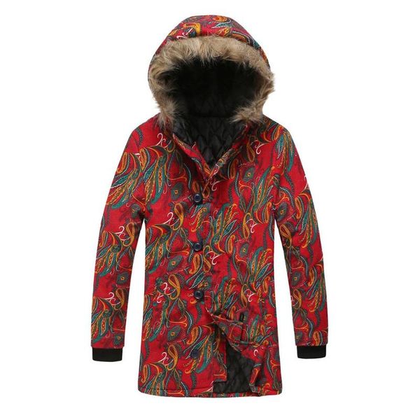 

winter thicken mens parkas chinese style floral printing parka men casual slim fit hood winter jackets mens lovers hooded coat, Black