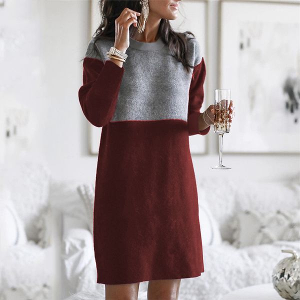 

women's sweaters women patchwork color long sweater 2021 autumn winter fashion warm sleeve jumper plus size loose fleece dress s-3xl, White;black
