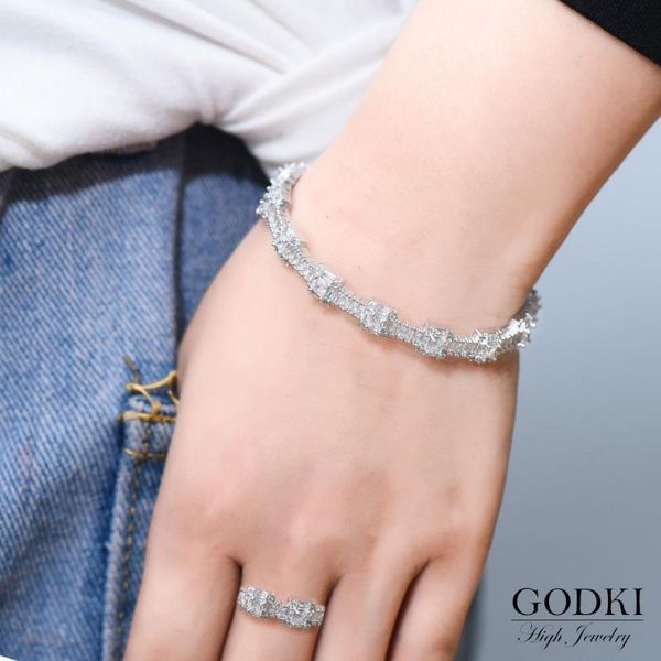 

godki luxury geometry bangle ring sets fashion dubai white bridal jewelry sets for women wedding brincos para as mulheres 2020, Silver