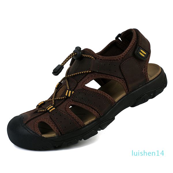 

men sandals leather breathable summer for mens beach flat 2017 footwear outdoor sandale man large sizes zapatos hombre shoes l14, Black