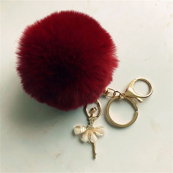 

fashion women jewelry accessories imitated fur ball keychain ballet dancer pompom charm car key chain, Silver