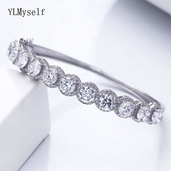 

5.6 cm diameter 925 silver bangle jewelry big round cut stones jewellery luxury sterling silver bracelet & bangle, Golden;silver