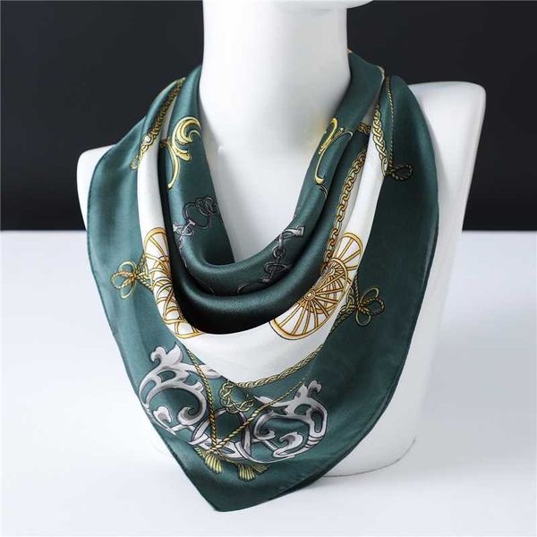 

carriage chain pattern young lady of note silk scarf designer shawls women small bandana neck scarves, Blue;gray
