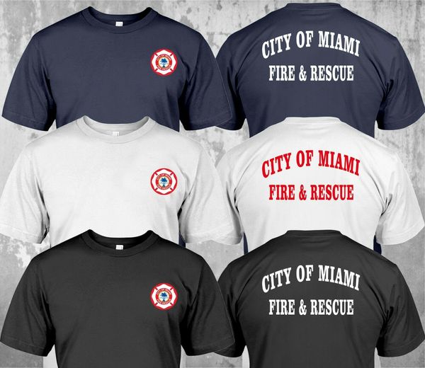 

new city of miami fire rescue fire department firefighter double side t-shirt 2019 summer men's street style printing t shirts