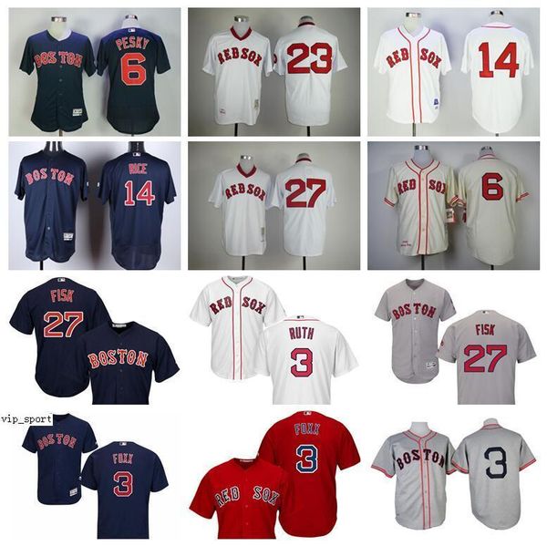 

men vintage baseball 27 carlton fisk jerseys retire 3 jimmie foxx 6 johnny pesky 14 jim rice 3 babe ruth 23 luis tiant, Blue;black