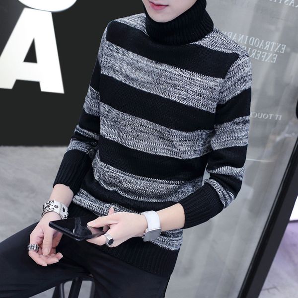 

winter men's sweater knitted sweater turtleneck sleeve head warm male, White;black