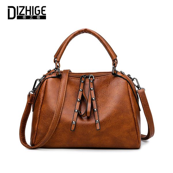 

dizhige pu leather women handbag crossbody bags for women vintage large capacity rivet shoulder bag