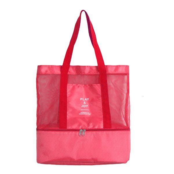 

large double layer nylon mesh thermal insulated cooler picnic bag beach tote food storage bag handbag shoulder bags t11