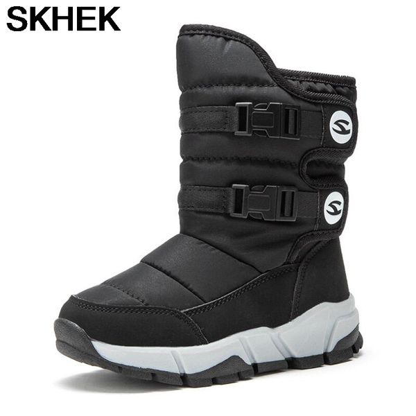 

skhek winter children' snow boots new russia boys girls fashion waterproof warm shoes -30 degree kids thick mid non-slip boots, Black;grey