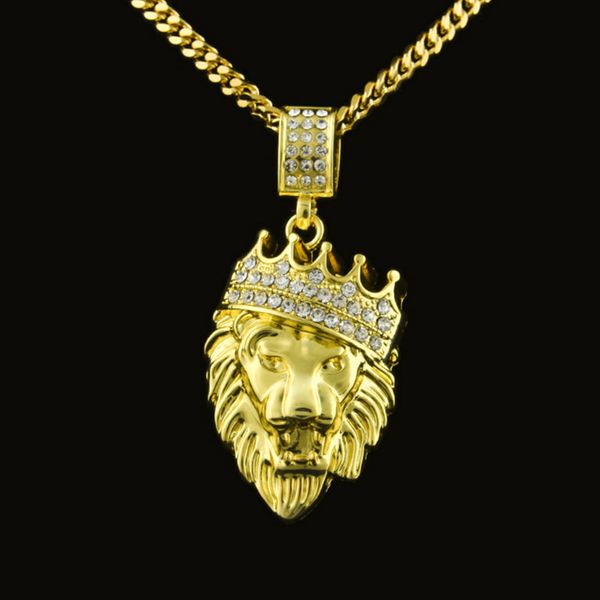 

mens hip hop jewelry lion's head rhinestone pendants european and american style crystal hiphop chain necklaces accessories, Silver