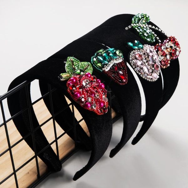 

charm baqorue crystal simulated pearl headband elegant creative apple cherry grape strawberry hair band woman party tiara bezel, Golden;silver