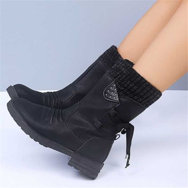 

boots 2021 winter women mid-calf fashion suede snow retro zipper warm for shoes low-heeled botas mujer, Black