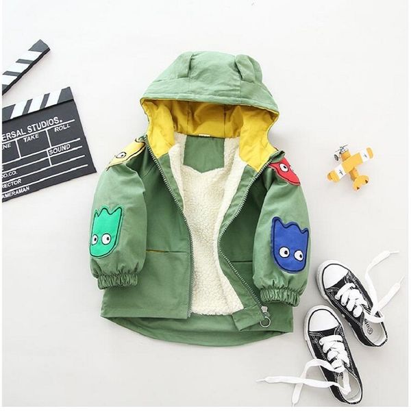 

coat fur winter boy thickened baby girl boys plus velvet cartoon jacket 0-5t hooded clothing kg-353, Blue;gray