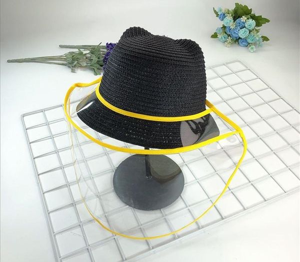 

solid straw hats kids character ear decoration summer cap baby sun hat for girl boys bucket cap for children hat beach caps u14, Blue;gray