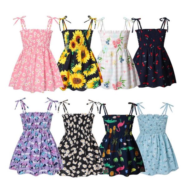 

sweet baby girl dress summer kids sleeveless braces dresses girls cotton print floral princess dress children casual clothing, Red;yellow