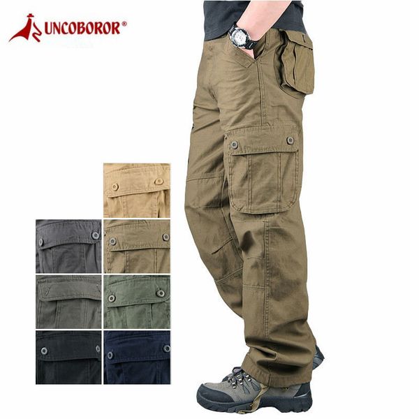 

2020 mens cargo pants tactical multi-pocket overalls male combat cotton loose slacks trousers army work straight pants, Black