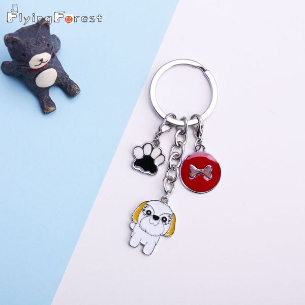 

keychain jewerly shih tzu dog pendant key chains for women men girls metal alloy pet dog bag charm car key ring holder, Silver