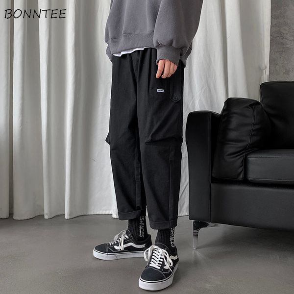 

men's pants men ankle-length plus size 3xl loose multi-pockets mens cargo korean style high street chic hip-hop harajuku fashion, Black