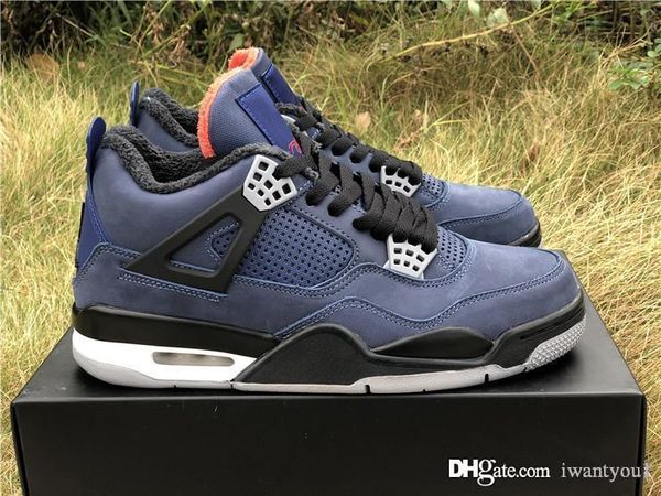 

new authentic air 4 wntr loyal blue retro basketball shoes men white habanero red black suede sneakers sports cq9597-401 with original box