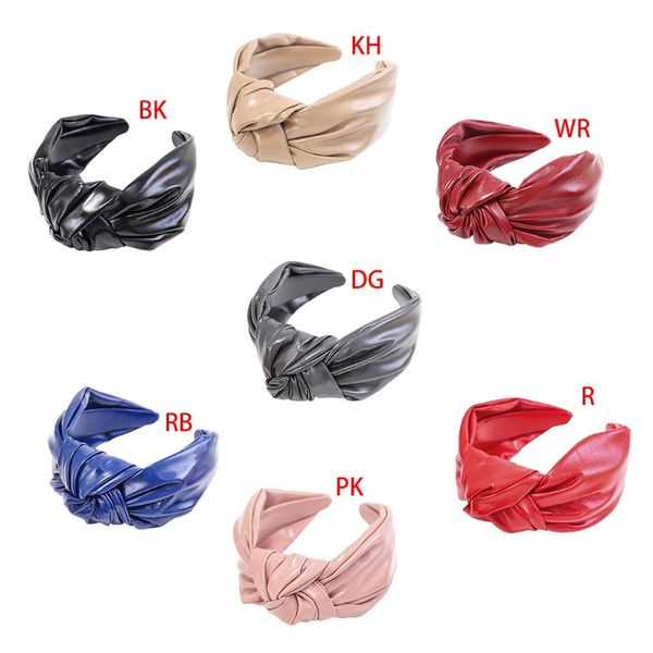 

womens vintage faux leather wide headband twist knotted center elastic hair hoop q0ke