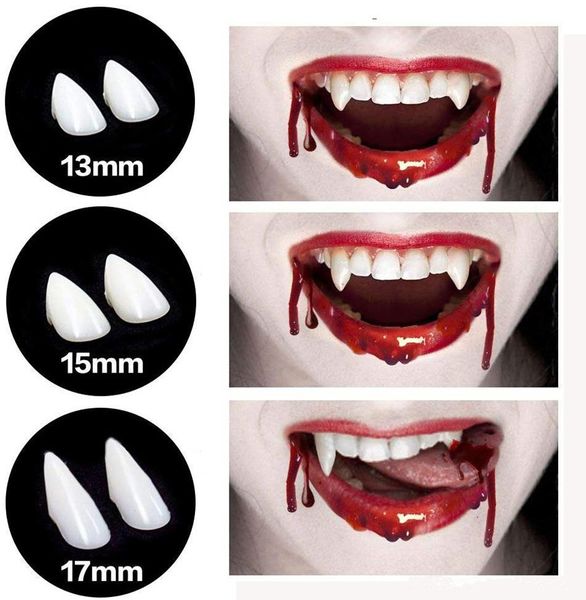 NEUE Vampirzähne Fangzähne Zahnersatz Halloween Cosplay Requisiten mit selbstklebenden Zahnpellets für Halloween-Kostüm-Partygeschenke