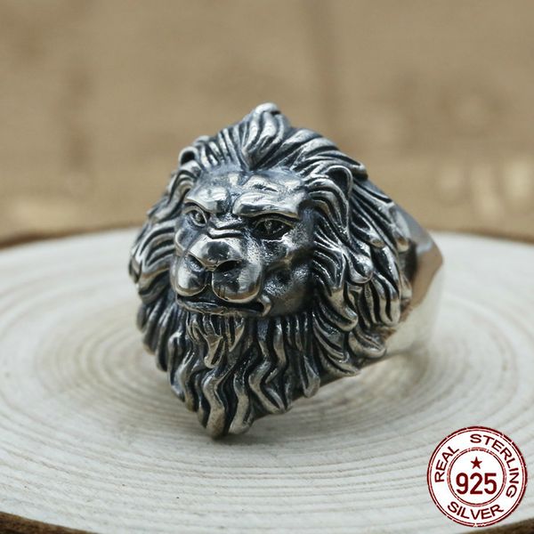 

s925 sterling silver open ring jewelry trend punk retro thai silver popular men's personality carved lion jewelry new 2018 hot