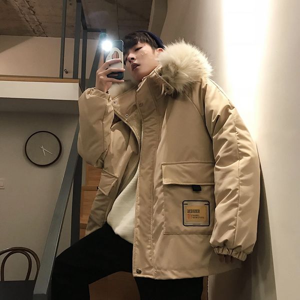 

black beige winter hooded jacket men 2020 fashion oversize women casual loose coats parka canada man jacket korean male clothes