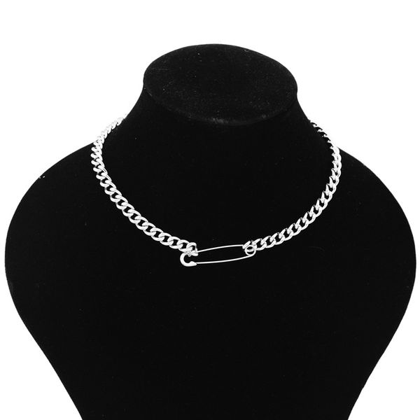 

fashion women's stainless steel pin necklace stacking neck chain clavicle chain men and women necklace sale, Silver