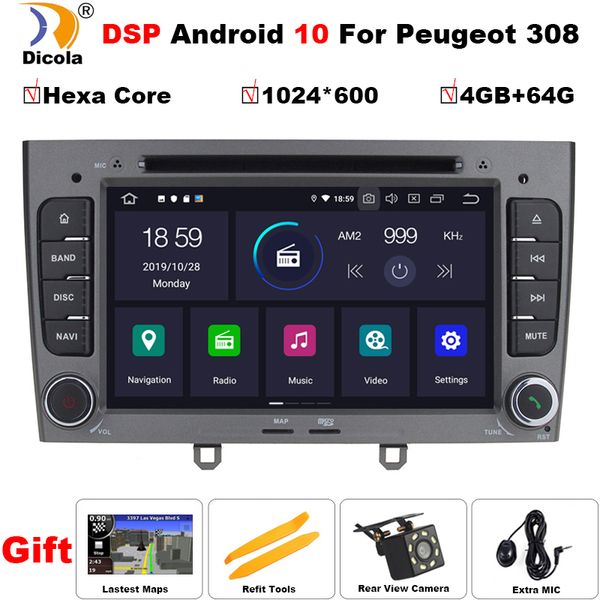 

px6 hexa core dsp 4+64g android 10 car dvd multimedia player for 308 2007-2013,408 2011-2014 gps radio wifi bt head unit