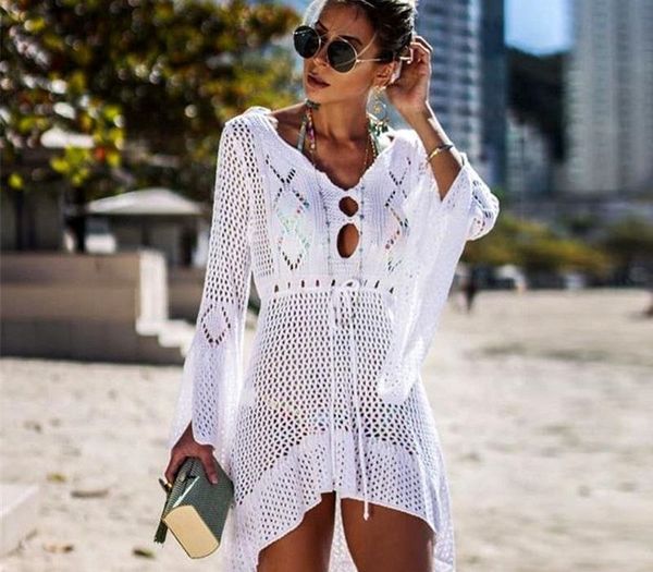 

2020 crochet cover up lace hollow swimsuit beach dress women summer lady cover-ups bathing suit beach wear tunic bikini blouse cx200714, White;black