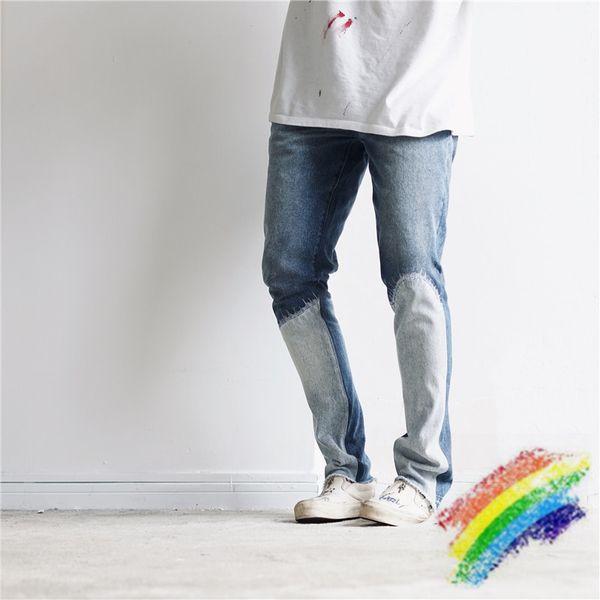 

new jeans men women 1 quality denim pants vintage patchwork damage washed cowboy button slim fit jean, Blue