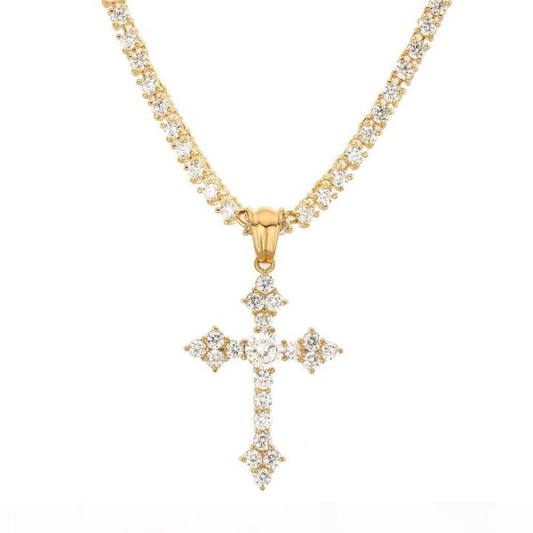 

new mens luxury micro pave iced out cubic zirconia cross pendant necklace fashion charm jewelry with tennnis chain, Silver