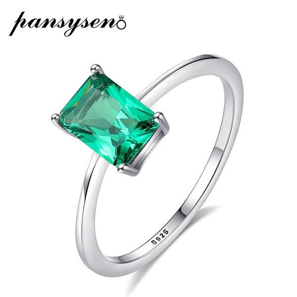 

pansysen charms 5x7mm emerald diamond ring solid 925 sterling silver fine jewelry wedding engagement rings women wholesale gift, Golden;silver