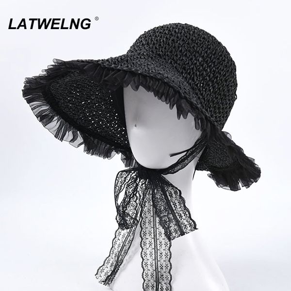 

new lace strap summer foldable visor caps female empty hats soft sunscreen sun hat wholesale s1104, Blue;gray