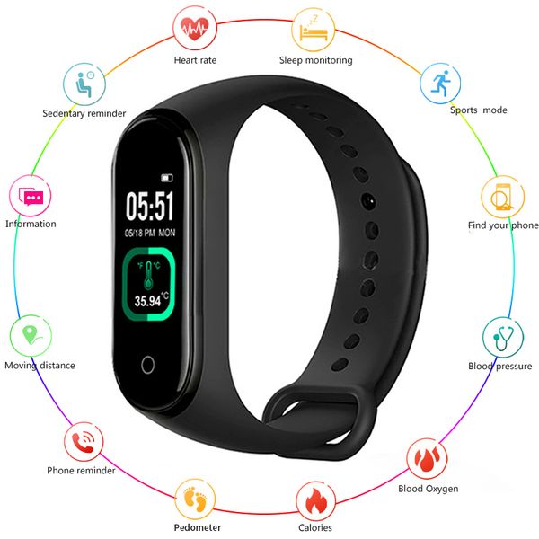 

m4 pro smart band thermometer fitness tracker heart rate blood pressure monitor waterproof sport smart watch for android ios