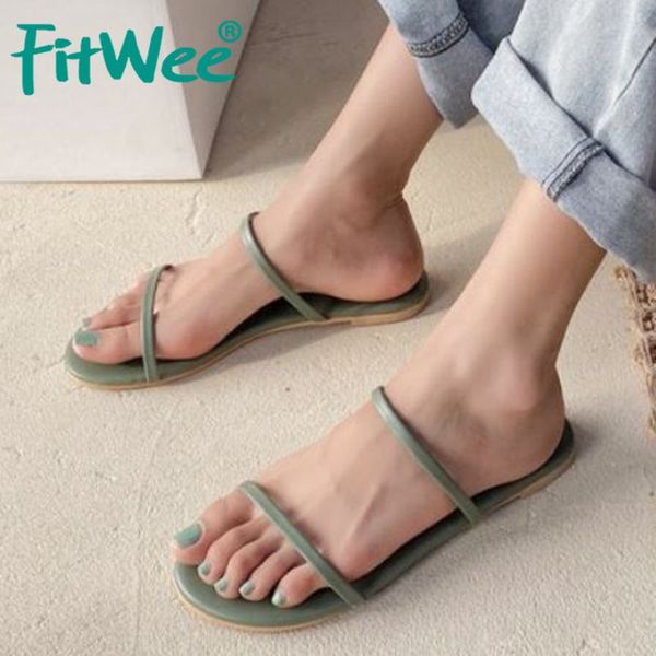 

fitwee women sandals summer flat heel open toe slip on slides slippers sweet candy color beach sandals footwear size 35-39, Black