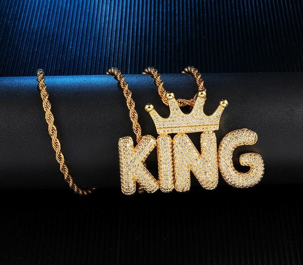 

hip hop iced out crown bubble letters пользовательские имя кубический циркон chain подвески колье для men11, Silver