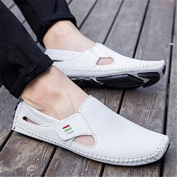 

mens loafers soft bottom hand stitched pu leather sqare toe shoes hook loop outdoor autumn flat hollow breathable non slip shoes, Black