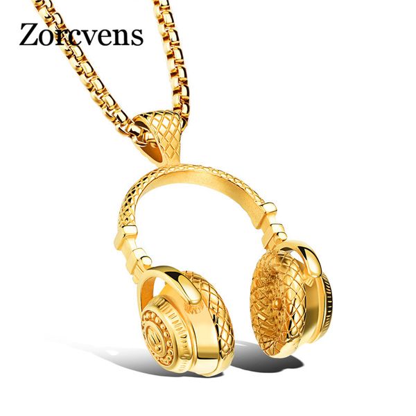 

zorcvens fashion design men jewelry puck style box link chain 316l steel music carnival headphones necklace for men, Silver
