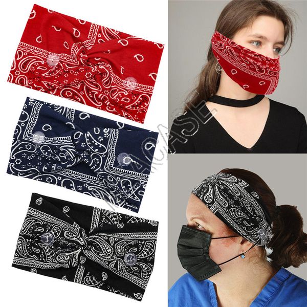 

ins women sports headband with button for ear protective bohemia floral hairbands mask holder elastic cloth hairlace hair accessories d81809, Slivery;white