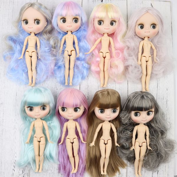 

middie blyth nude doll 20cm joint body frosted face with makeup gray eyes soft hair new specials diy toys gift with gestures lj200827