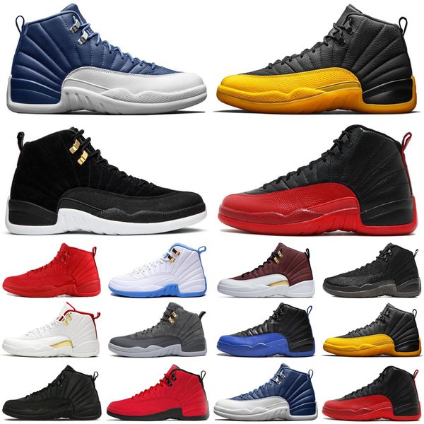 

new University Gold 12 12s men basketball shoes Indigo Game Royal reverse Flu Game taxi mens trainers sports sneakers size 7-13