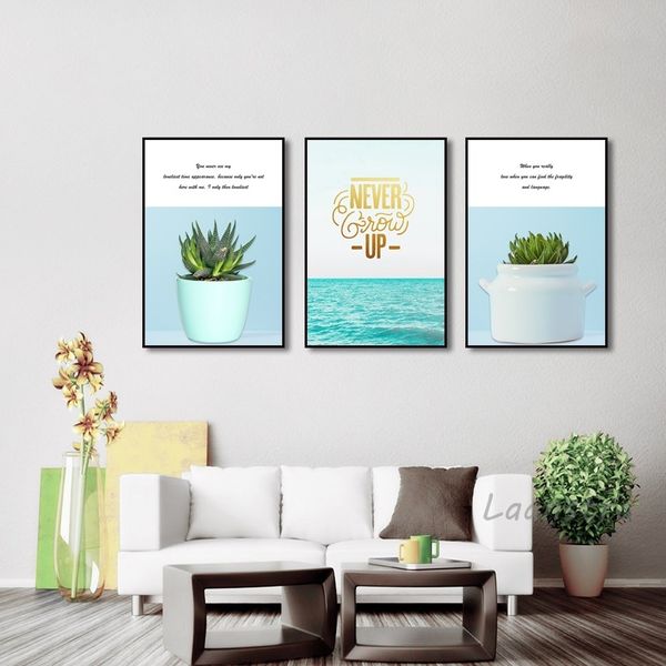 

home decoration modern small fresh and fleshy green plant art painting living room background wall hanging picture frameless